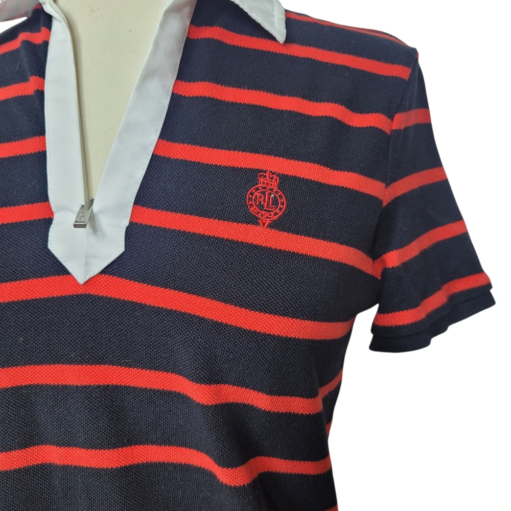 Lauren Ralph Lauren Women's Black and Red Preppy Collared Striped Top XS Petite - Picture 3 of 7